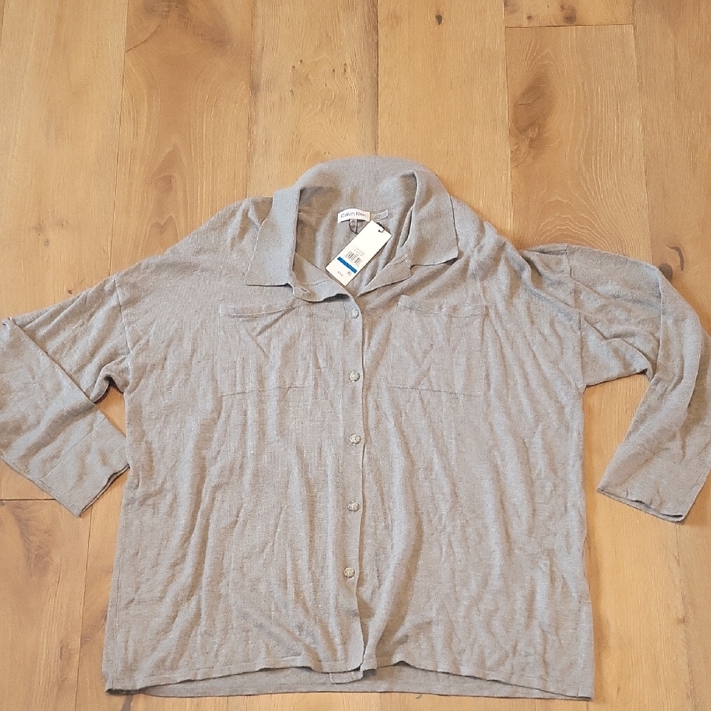 NWT Calvin Klein Gray Button Up Sweater Size XL New